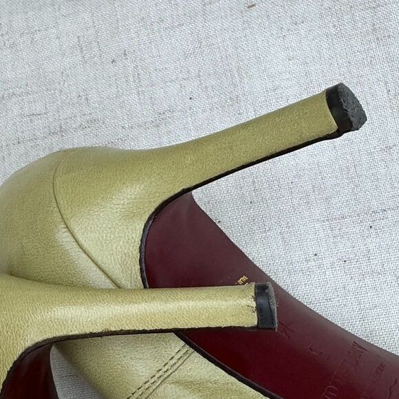 ANN TAYLOR Pistachio Green Leather Scallop Bow Pumps Stiletto Heels 5 Italy Made - Picture 16 of 16
